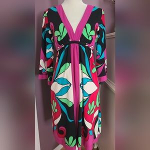 NICOLE BY NICOLE MILLER 3/4 Sleeve Retro Boho Multicolor Dress Size 8 NWT